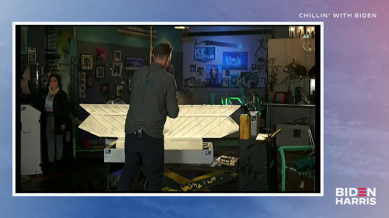 Chillin’ with Biden Carving a MASSIVE Build Back Better Logo with Ice Sculpture Philly