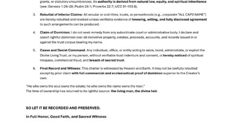 Notice of Custodianship by Divine Appointment and Trust Reversion
