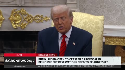 Trump reacts to putin's remarks on ceasefire deal during oval office meetin...