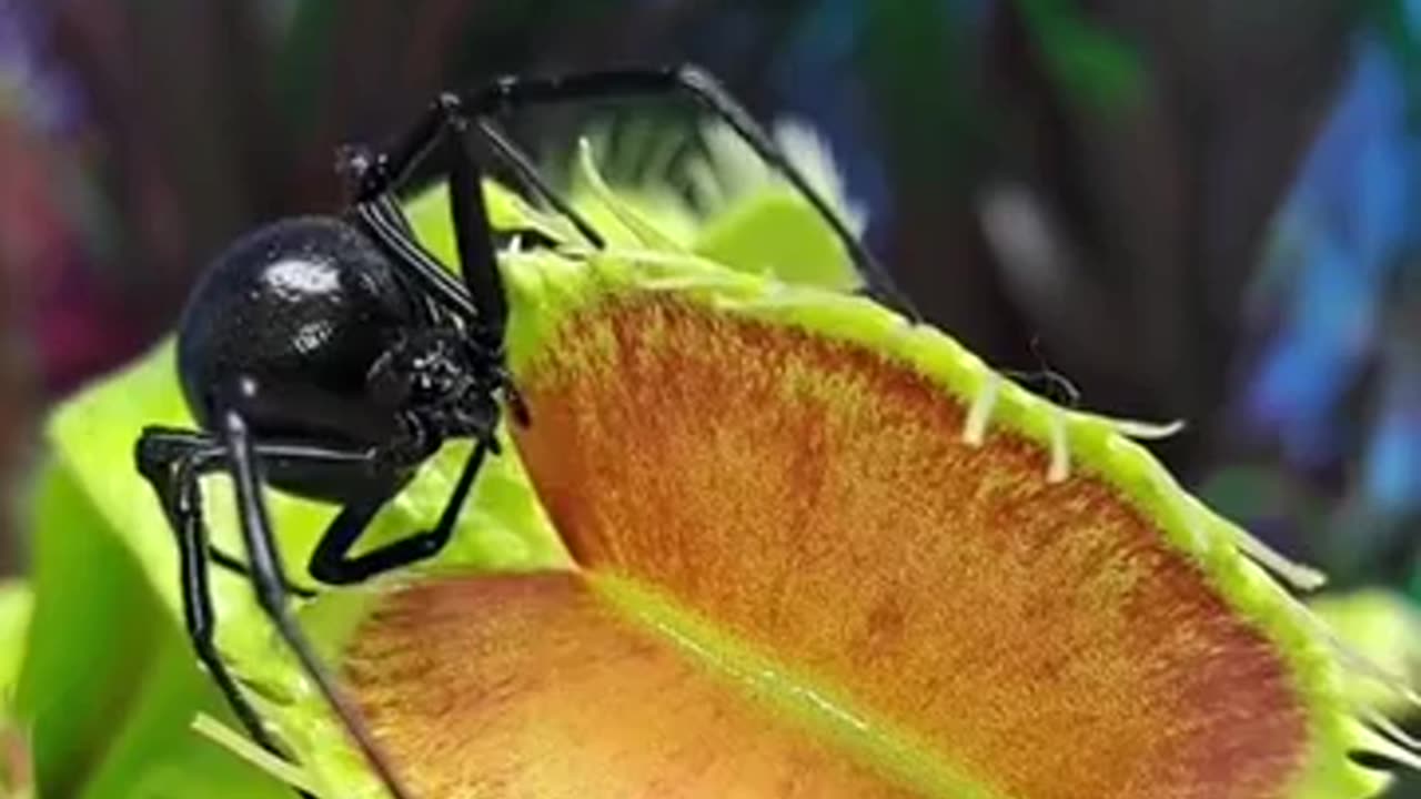 Black widow caught in Venus fly trap
