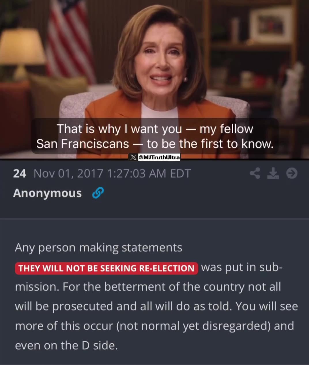 Nancy Pelosi will not be seeking re-election