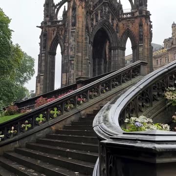 Scott Monument in rain, Edinburgh.