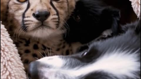 Cheetah Cub Snuggles Border Collie Puppy – Unlikely Best Friends