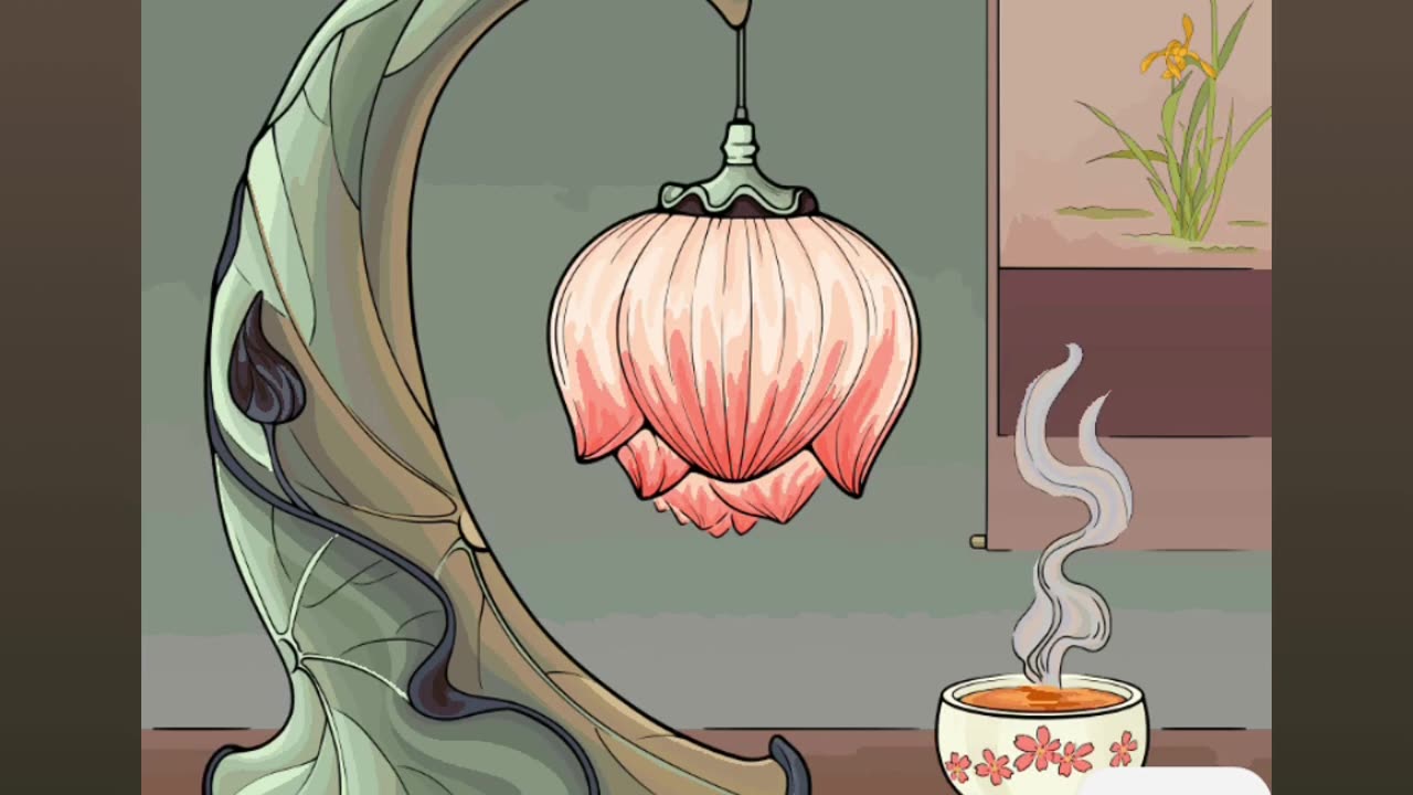 Artistic Tabletop Scene with Lotus Lamp and Steaming Tea