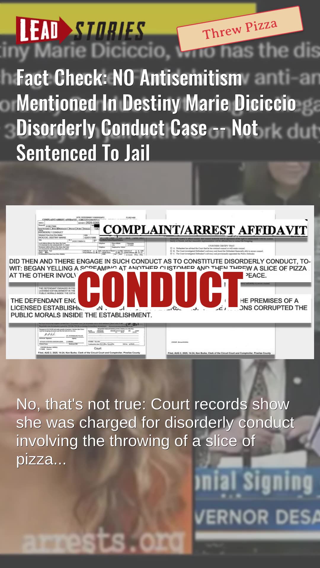 Fact Check: NO Antisemitism Mentioned In Destiny Marie Diciccio Disorderly Conduct Case -- No Jail