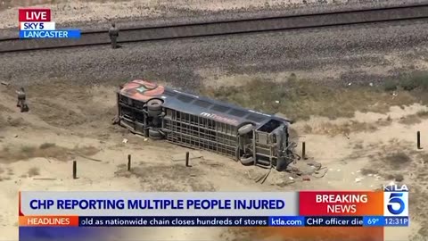 7/2/25 Around 20 people sent to the hospital after city bus overturns in Lancaster, Calif.