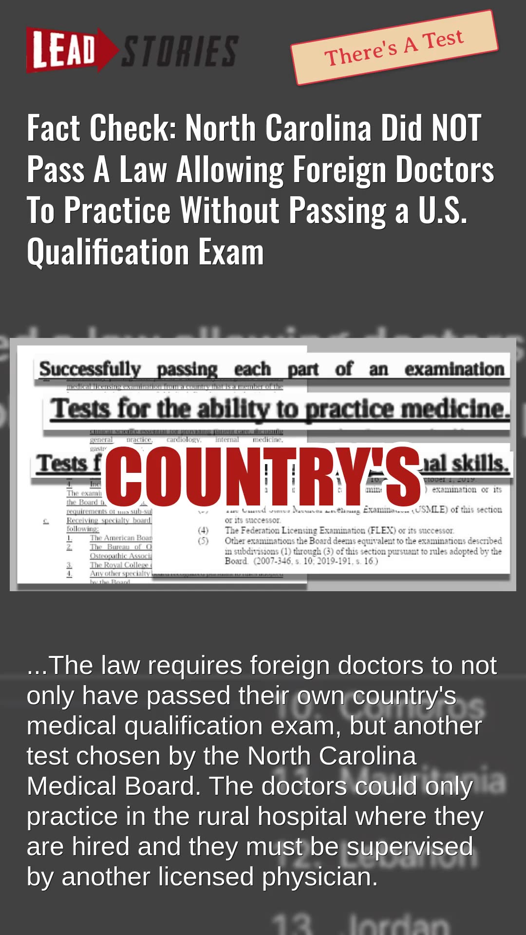 Fact Check: N.C. Did NOT Pass Law Allowing Foreign Doctors To Practice Without Passing U.S. Exam