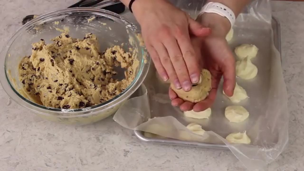 Cheesecake Filled Chocolate Chip Cookies - Use our cheesecake mix video recipe