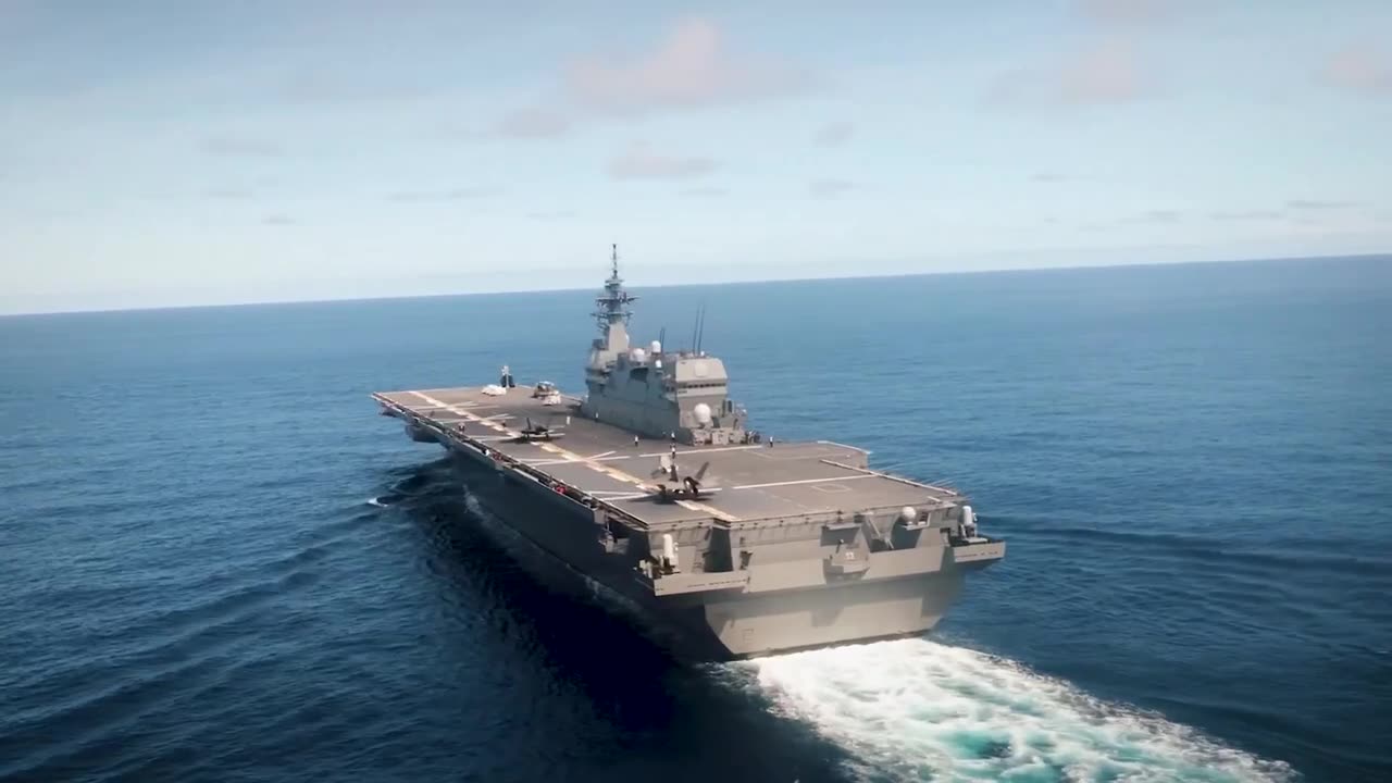 F-35B Lightning landing on and taking off Japanese aircraft carrier DDH-184 Kaga