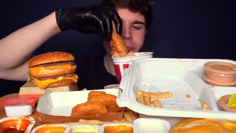 MUKBANG EXTRA CANES SAUCE MCDONALDS BIG MAC BURGERS CHICKEN & FRIES WITH CHEESE_part4
