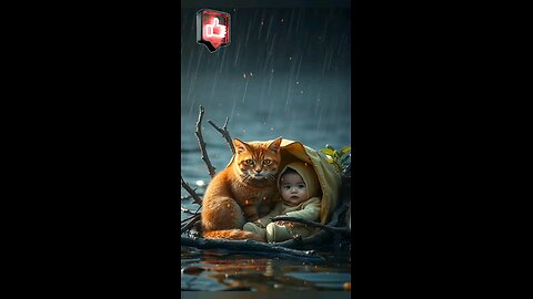 cute cat care baby flooded village ❤❤❤