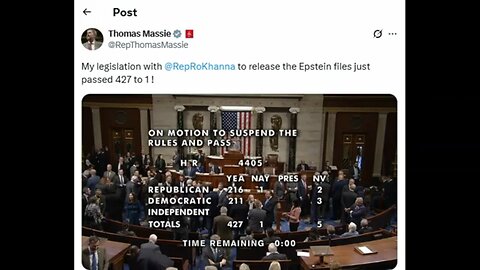 House Passes Legislation To Release All Epstein Files 421-1 In Favor