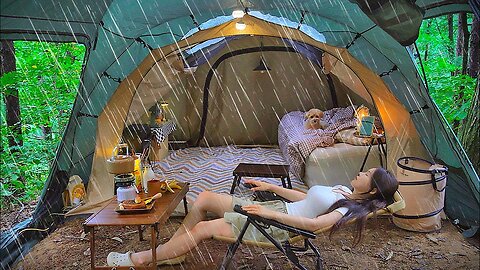 ☔️Pitching a large tent in the deep mountains where it's raining