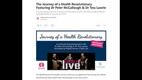 Dr Peter McCullough:™ Journey of a Health Revolutionary, Live on Stage, World Council for Health