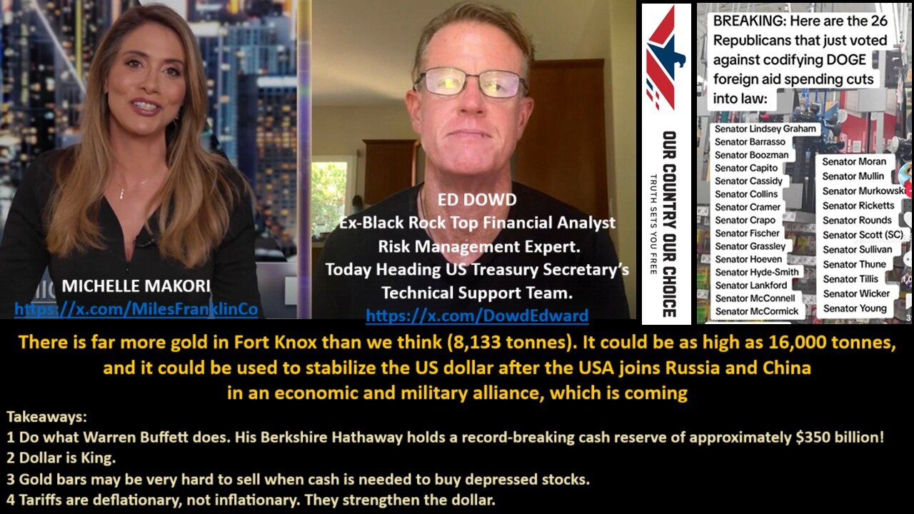 ED DOWD: There is far more gold in Fort Knox than we think (8,133 tonnes). It could be as high as 16,000 tonnes, and it could be used to stabilize the US dollar after the USA joins Russia and China in an economic and military alliance, which is coming.