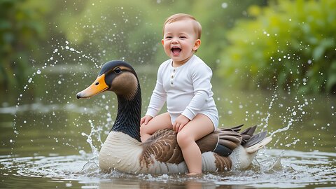 Cute Baby and Duck: The Splashing Duo! 🦆💕💦