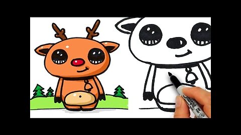 How to Draw Cute Rudolph The Red Nosed Reindeer Easy Beginner