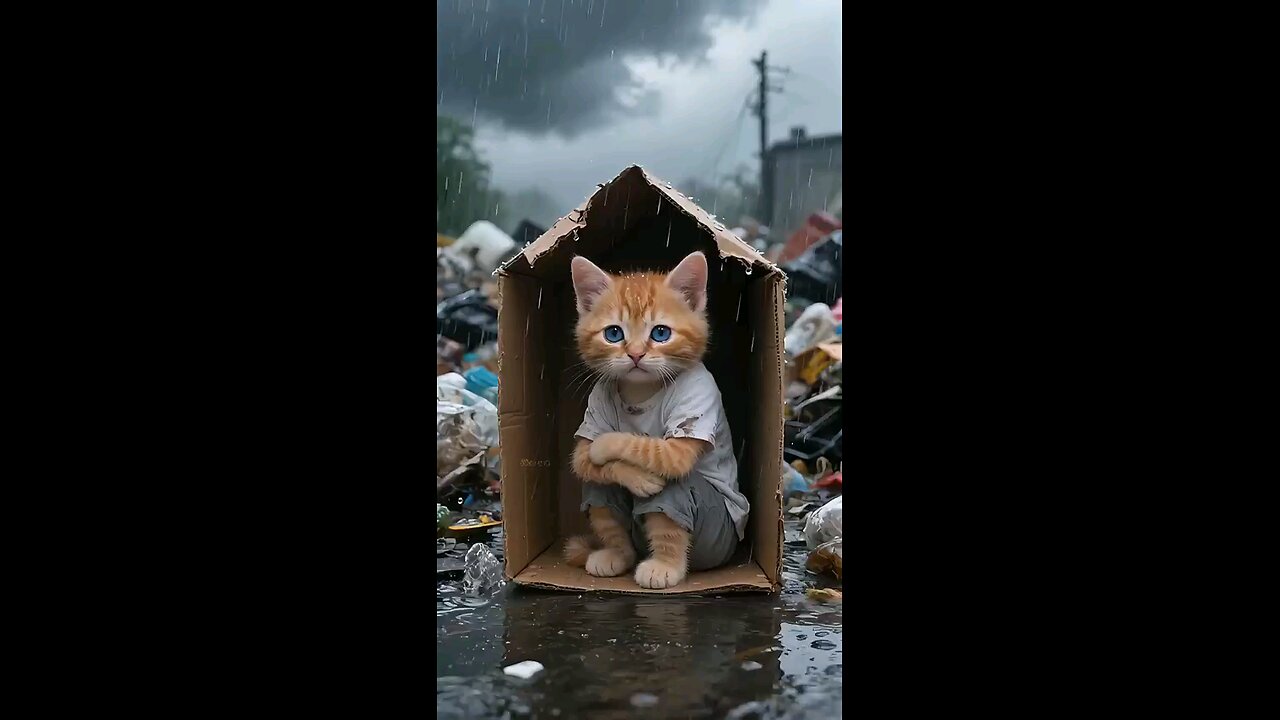Dreamer in a cardboard box poor kitten has no house to live in and gets laughed at