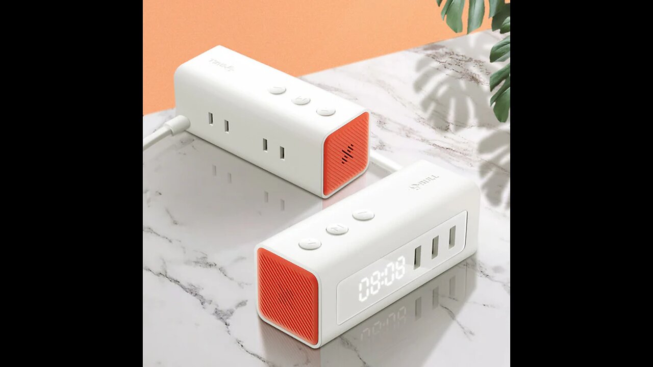 3-in-1 USB Charger, Power Strip, Alarm Clock, with Adjustable Light, 3 USB Ports & 2 Outlets