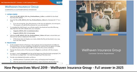 New Perspectives Word 2019 | Modules 1-4: SAM Capstone Project 1a | Wellhaven Insurance Group