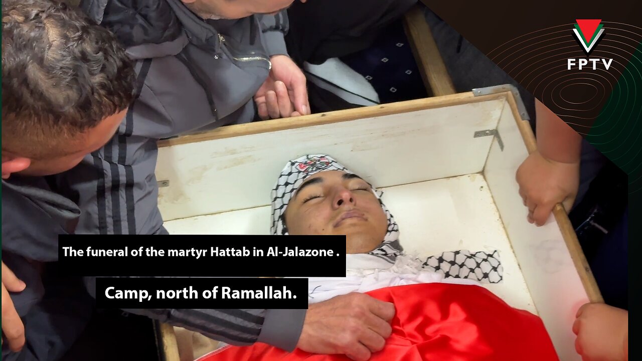 The funeral of the martyr Hattab in Al-Jalazone Camp, north of Ramallah.
