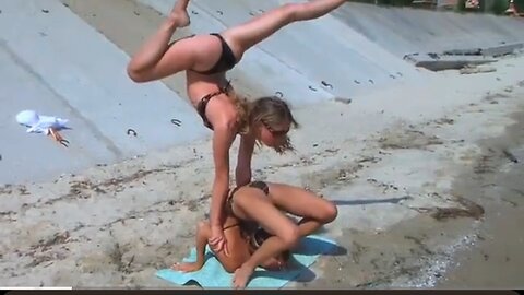 2 friends displaying incredible flexibility