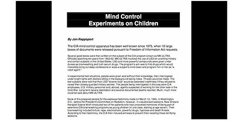"Unmasking CIA's MK ULTRA: Jon Rappoport's Probe into Government Mind Control on Kids"