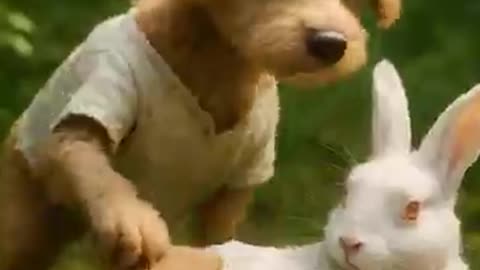 CUTE DOG SAVE BUNNY