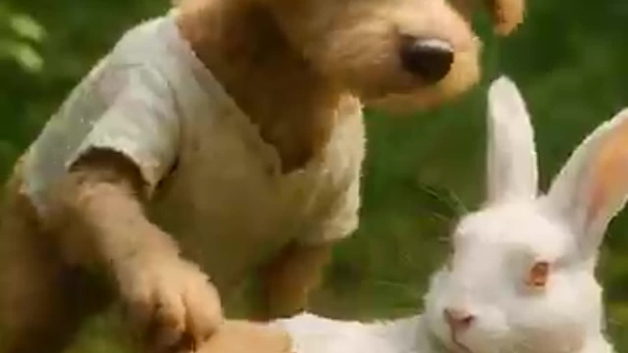 CUTE DOG SAVE BUNNY