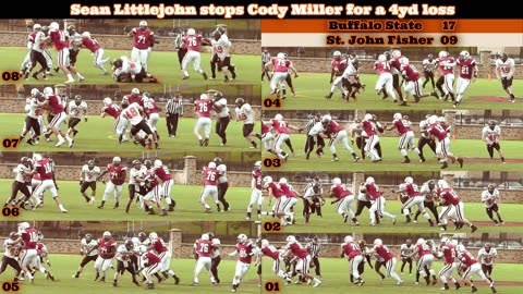 Prototype 276: Sean Littlejohn stops Cody Miller for a 4yd loss, Buffalo State St John Fisher