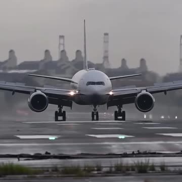 Landing of a Boeing 777-300 of All Nippon Airways at Fukuoka Airport (Japan)