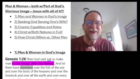 Man & Woman- Both w/PART of God’s Glorious Image– Jesus w/It ALL– Genesis 1:26-28,1 Corinthians 11:3
