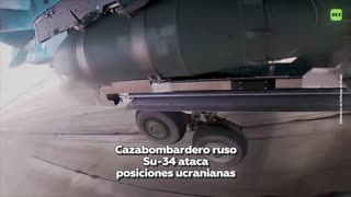 El impacto quirúrgico de un cazabombardero ruso Su-34 contra posiciones ucranianas
