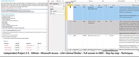 Access 2019 In Practice - Ch 2 Independent Project 2-5 - Life’s Animal Shelter (Update 2025)