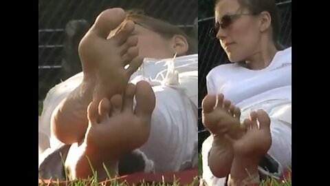 Film 167 - Candid Girl Feet, Mature Lady Footrubbing Park - Full 6 Min Vid Available