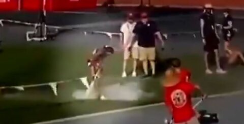 Track runner in tears after gold medal stripped away for using fire extinguisher to celebrate