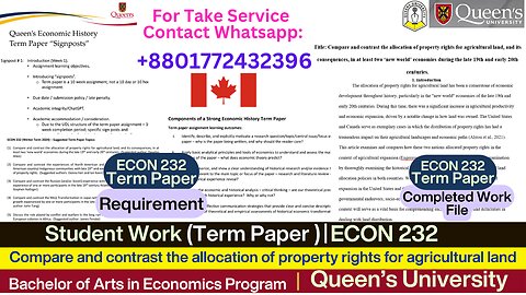 Client Work (Term Paper) | ECON 232 Property Rights Comparison | Queen’s University