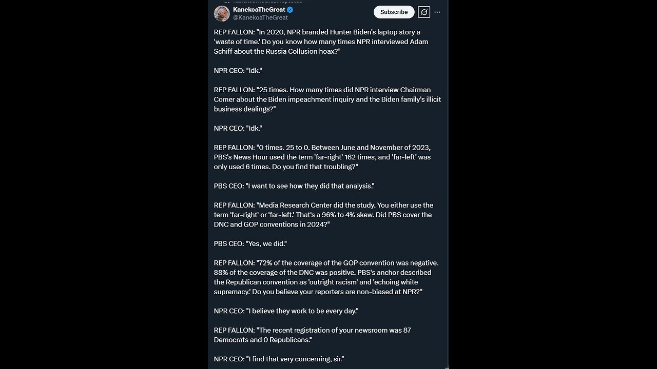 REP FALLON: "In 2020, NPR branded Hunter Biden's laptop story a 'waste of time.' Do