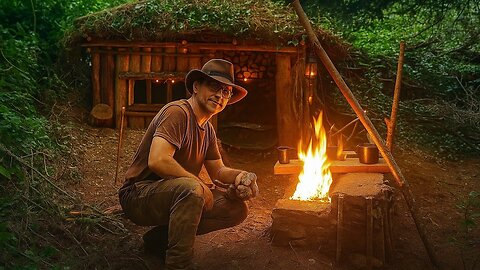 100% natural cabin building + amazing smart fireplace 🔥