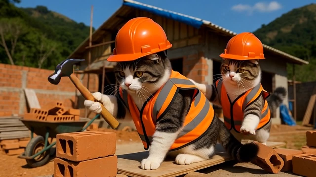 Funny Cats at Work 😂🐱 | This Went Totally Wrong!” “Cats Trying to Work on a Construction