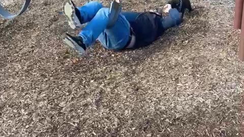 Dad and Dog Fall Off Swing