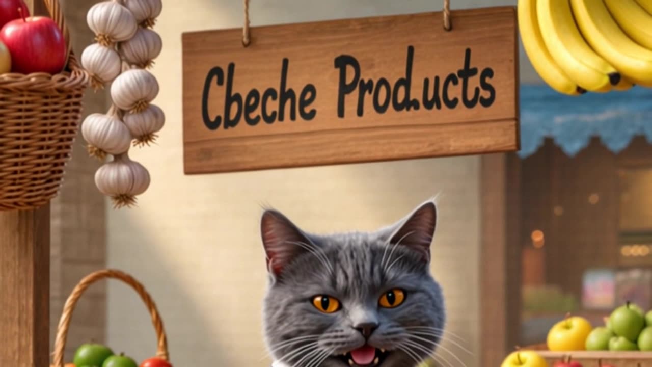 The poor cat works in the market