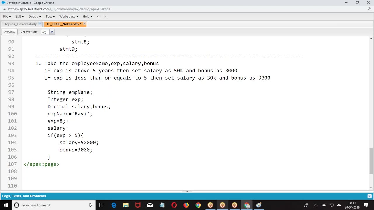 Salesforce Apex Videos-4. Local-Global-IF-ELSE
