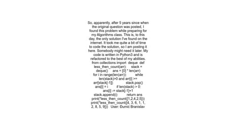 how many consecutive elements are smaller before each item in the array