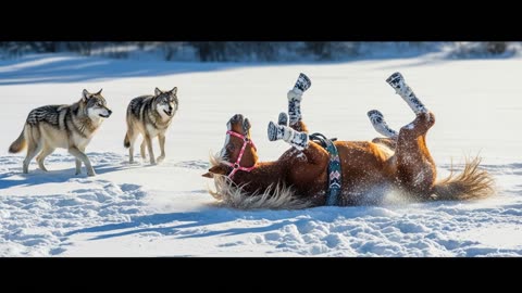 Wolves and Horse An Unexpected Encounter in the Snow