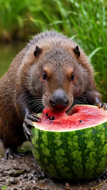 Beaver eating Watermellon