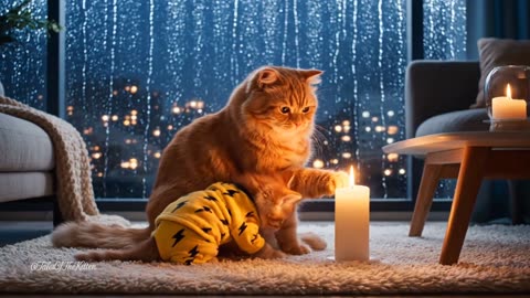 Cozy Power Outage | Mama Cat & Kitten’s Thunderstorm Night