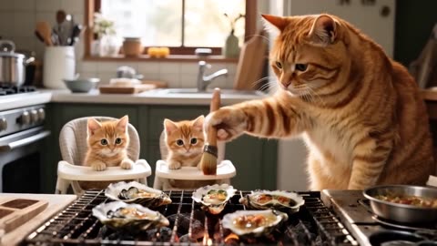 Mama Cat Forages for Oysters by the Sea