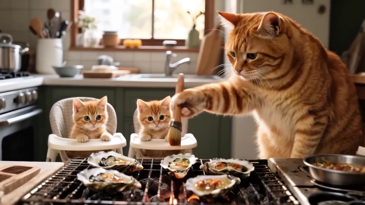 Mama Cat Forages for Oysters by the Sea
