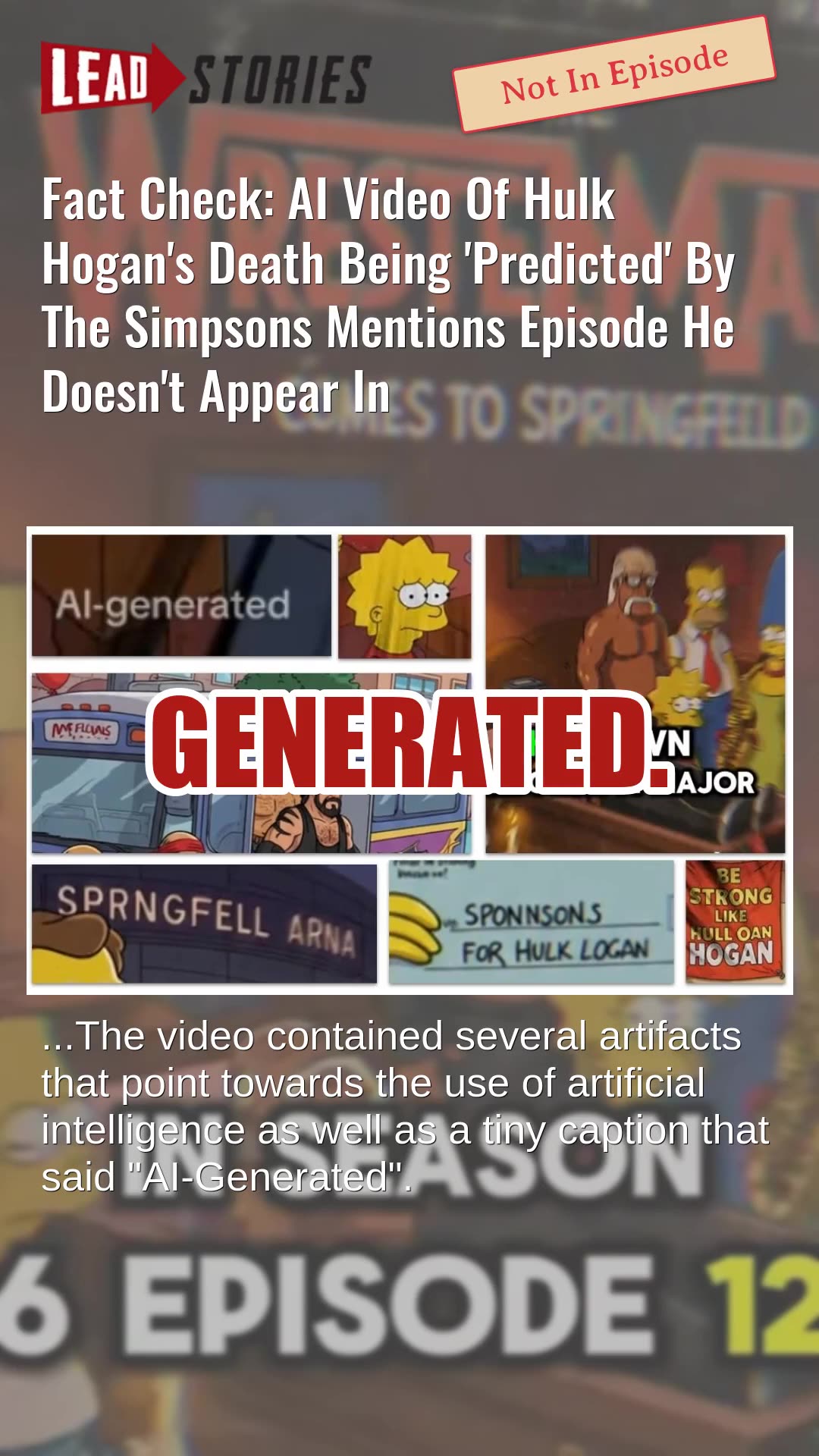 Fact Check: AI Video Of Hulk Hogans Death Predicted By The Simpsons Gives Ep He Doesnt Appear In
